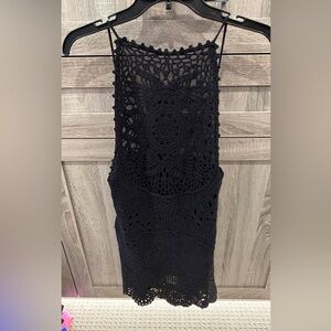 STAUD Black Crochet Mini Dress